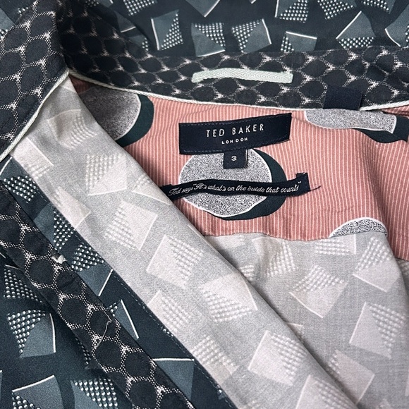 Ted Baker London Blouse Top Shirt Geometric Pattern Full Button Front Micro Dots - Picture 13 of 16